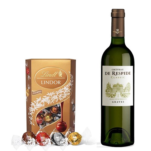 Chateau De Respide Bordeaux Blanc 75cl White Wine With Lindt Lindor Assorted Truffles 200g